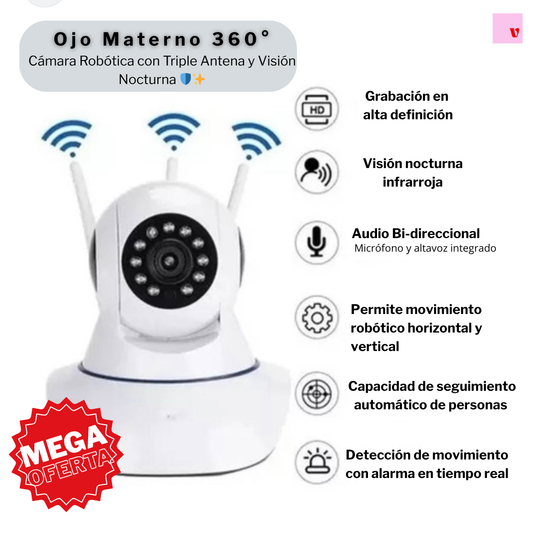 Ojo Materno 360° - Cámara Robótica con Triple Antena y Visión Nocturna 🛡️✨