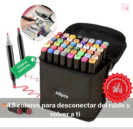 Set de Marcadores Creativos Doble Punta – 48 Colores