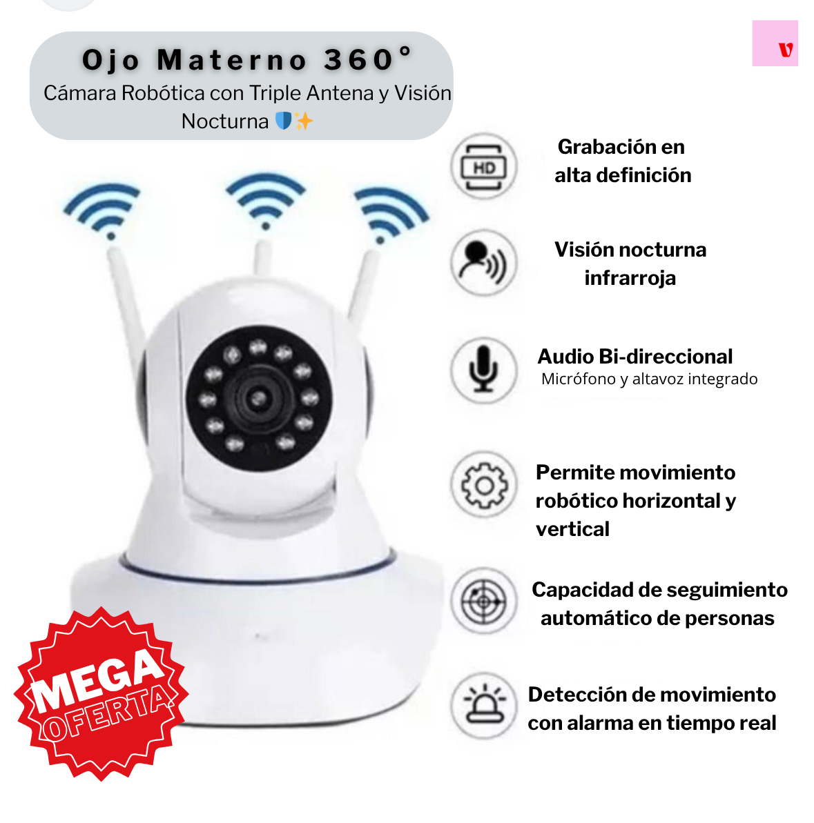Ojo Materno 360° - Cámara Robótica con Triple Antena y Visión Nocturna 🛡️✨